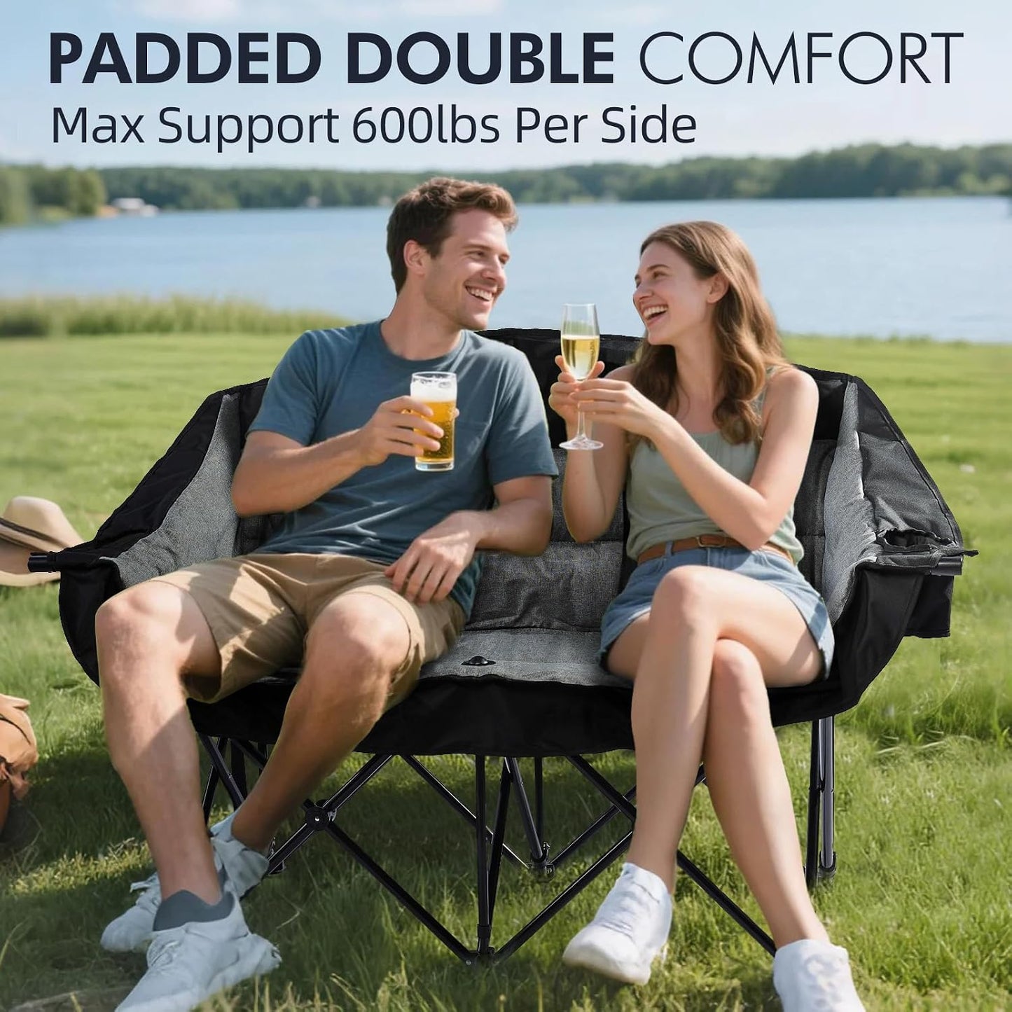 Silla camping doble para 2 adultos acolchado resistente