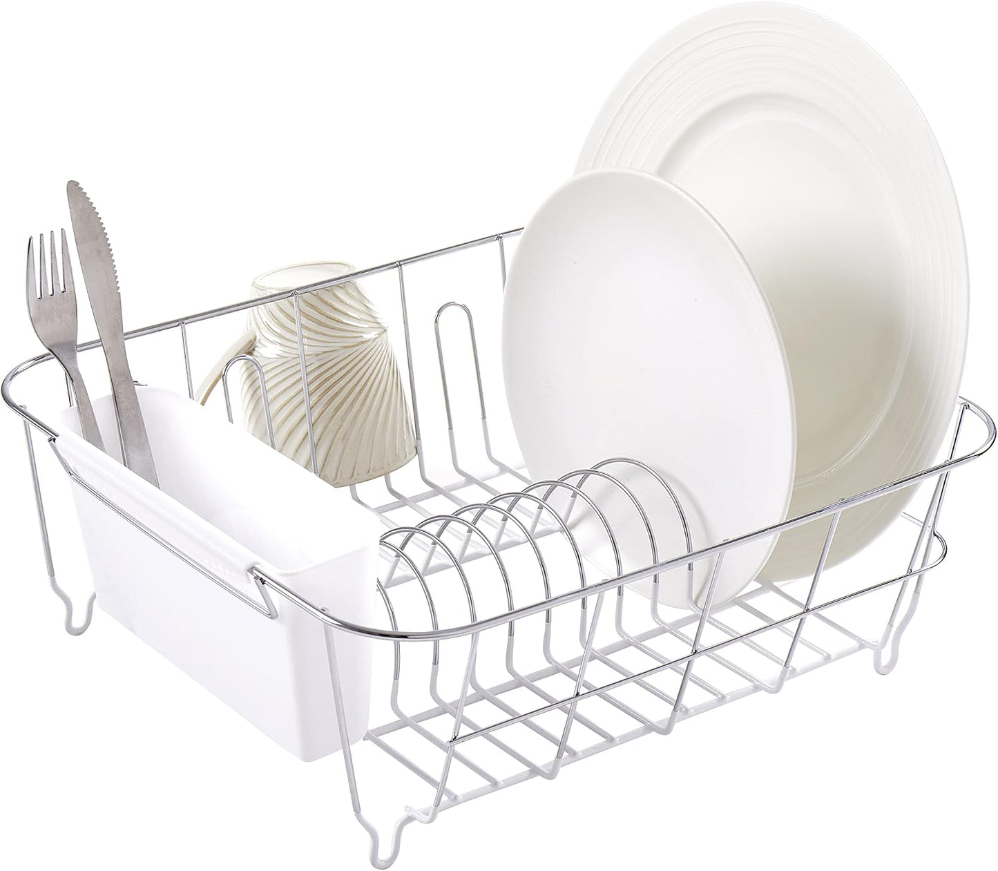 Set 2 Pzas Escurridor Platos Metal Soporte Utensilios Blanco