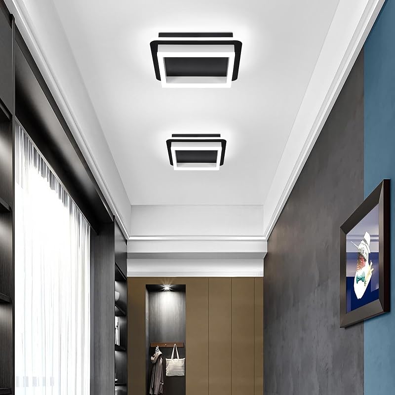 Lámpara techo LED negra cuadrada acrílica pasillo cocina
