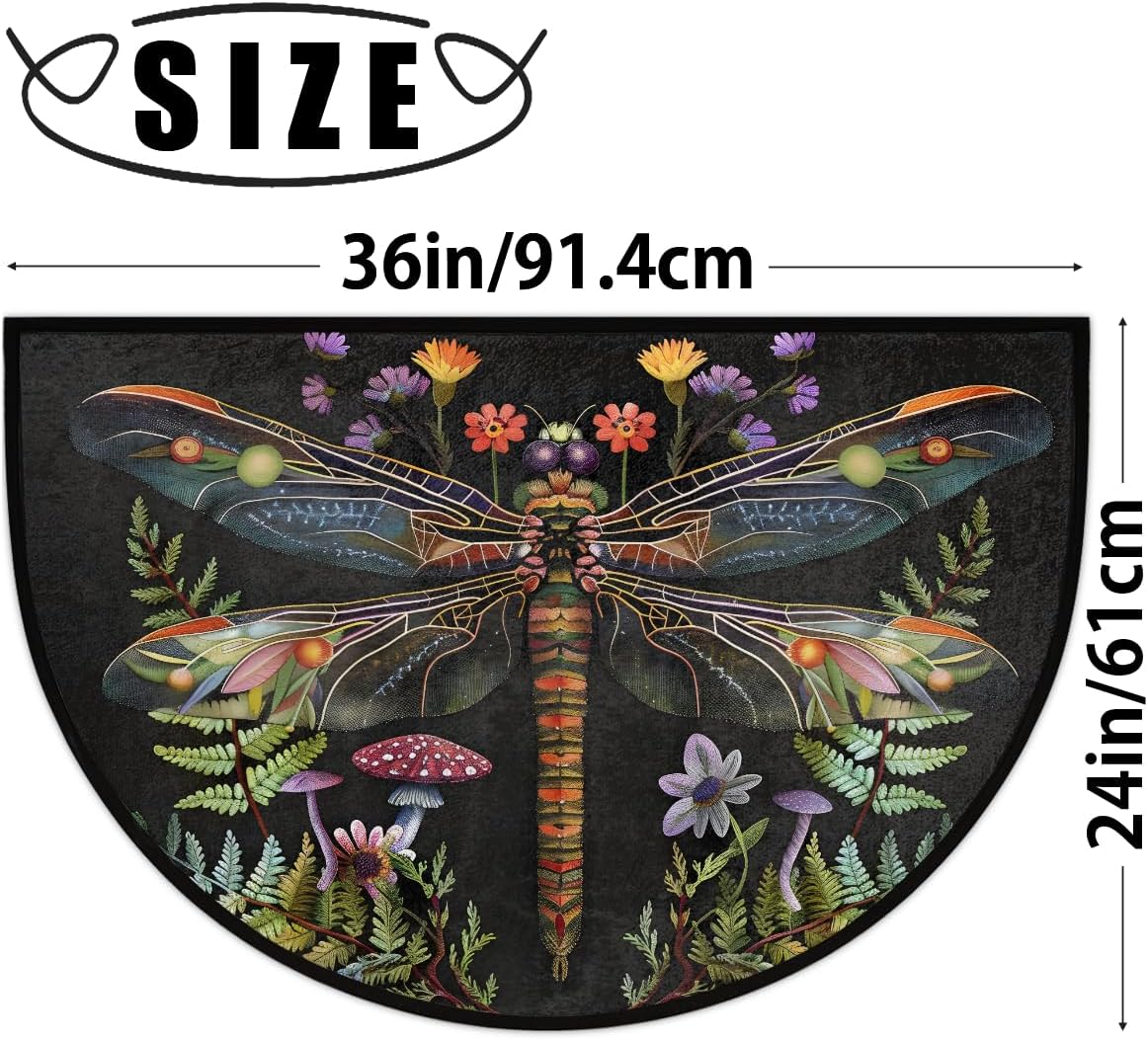 Tapete antiderrap con diseño libélula hongo y flor