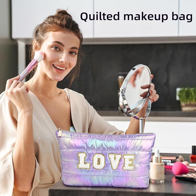 Bolsa maquillaje acolchada 3 pzas color morado