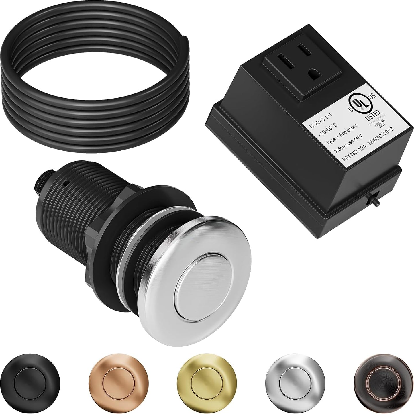 Kit interruptor aire basura fregadero acero inox negro