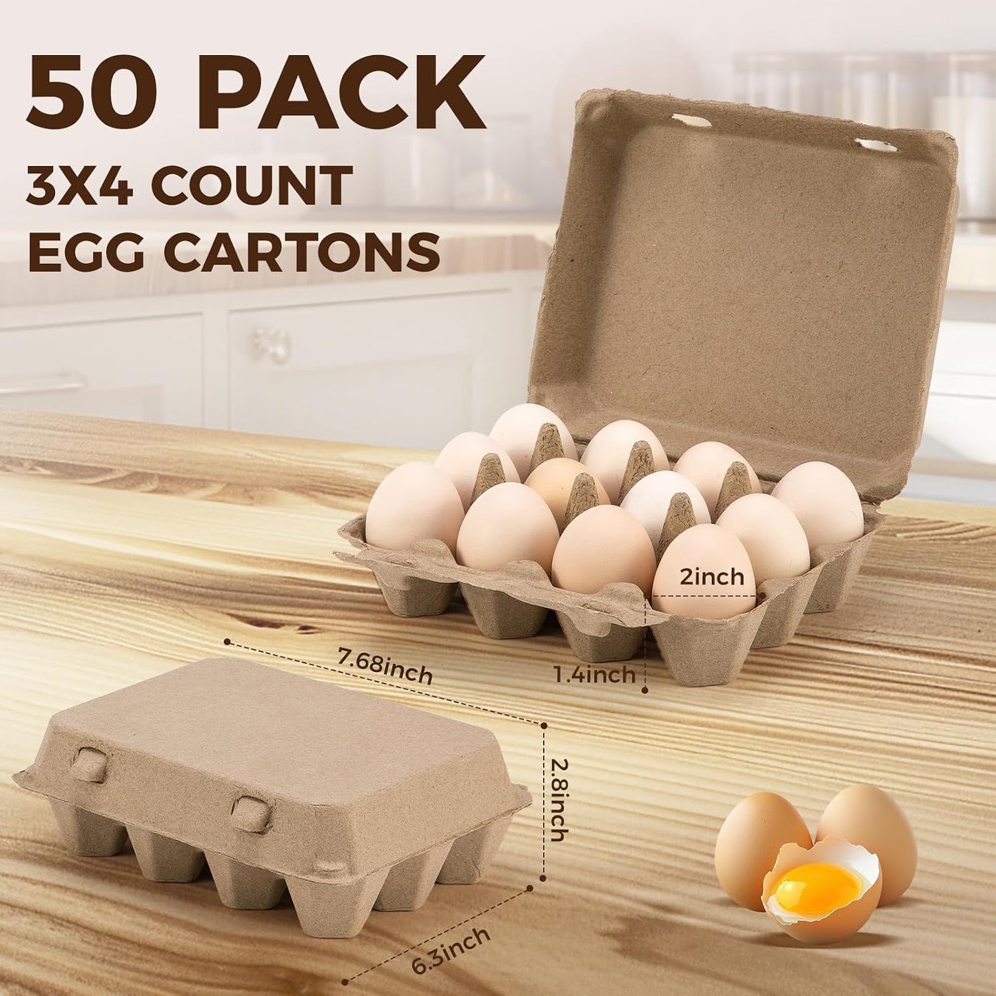 Pack 50 cajas huevos 3x4 reutiliz. almacenamiento