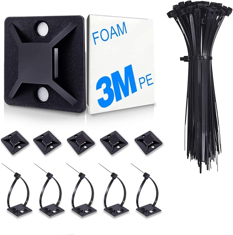 100 Bridas 4/5pulg Soportes Autoadhesivos para Cables Negros