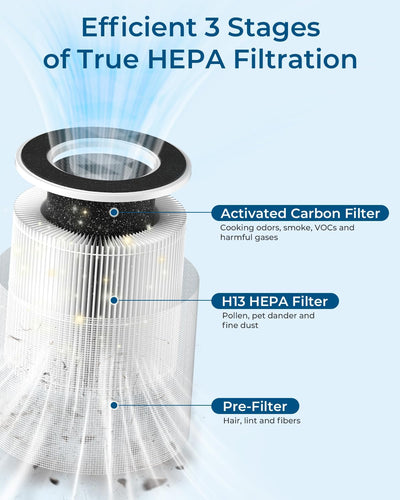 Purificador aire HEPA H13 para habitación 1650ft2 con luz