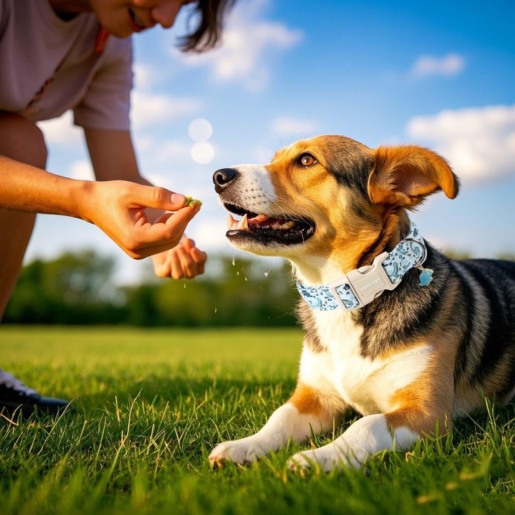 Collar perro azul con hebilla rápida S dinosaurio