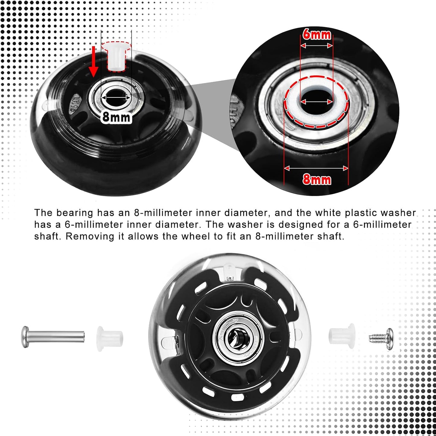 8 Ruedas patines 2.835pulg comp duradera negro