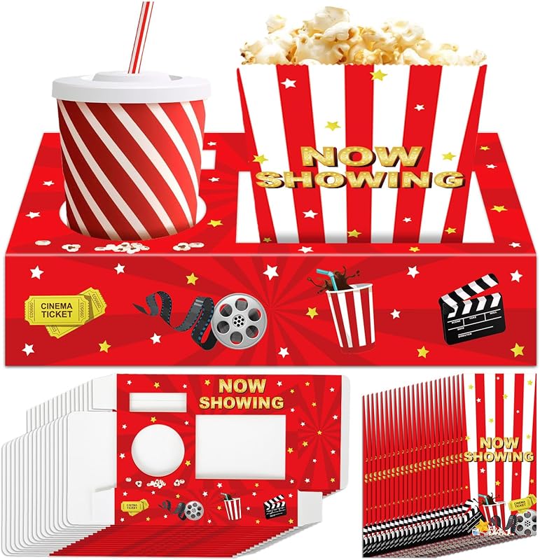 Bandejas aperitivos 48 pzas 24 temáticas cine 24 bolsas palomitas