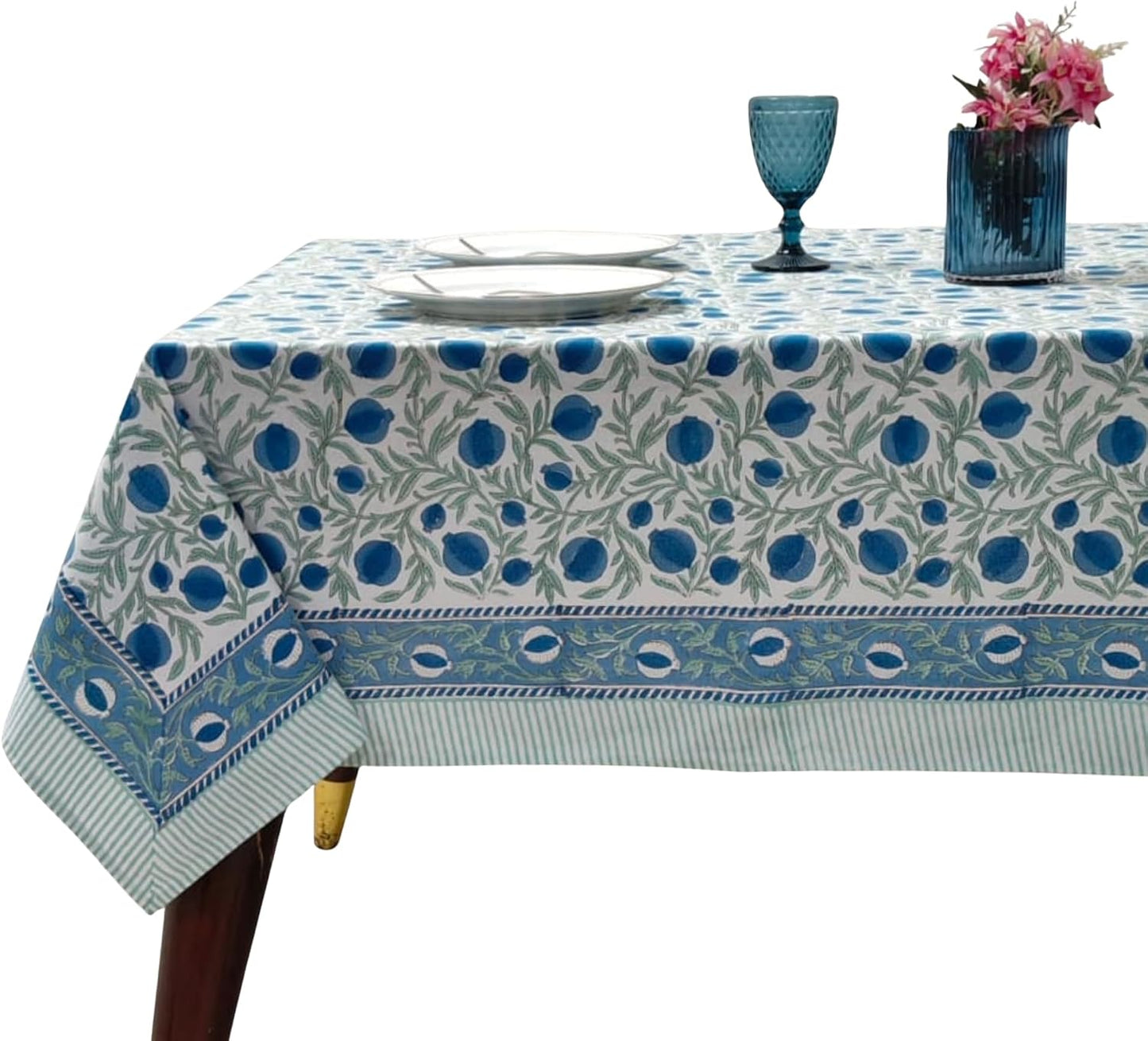 Mantel rectangular algodón estampado 70x118pulg azul y verde
