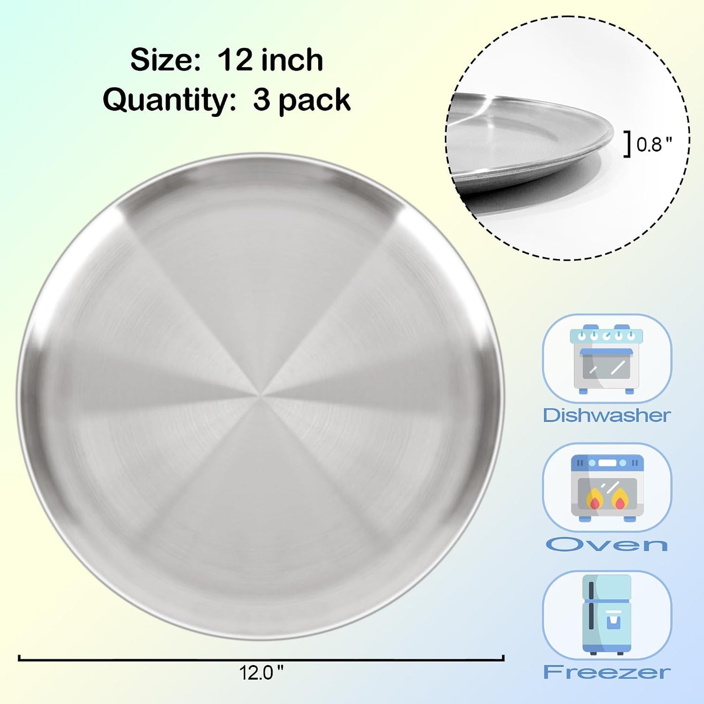 Set 3 bandejas pizza 12pulg acero inox antiadherente