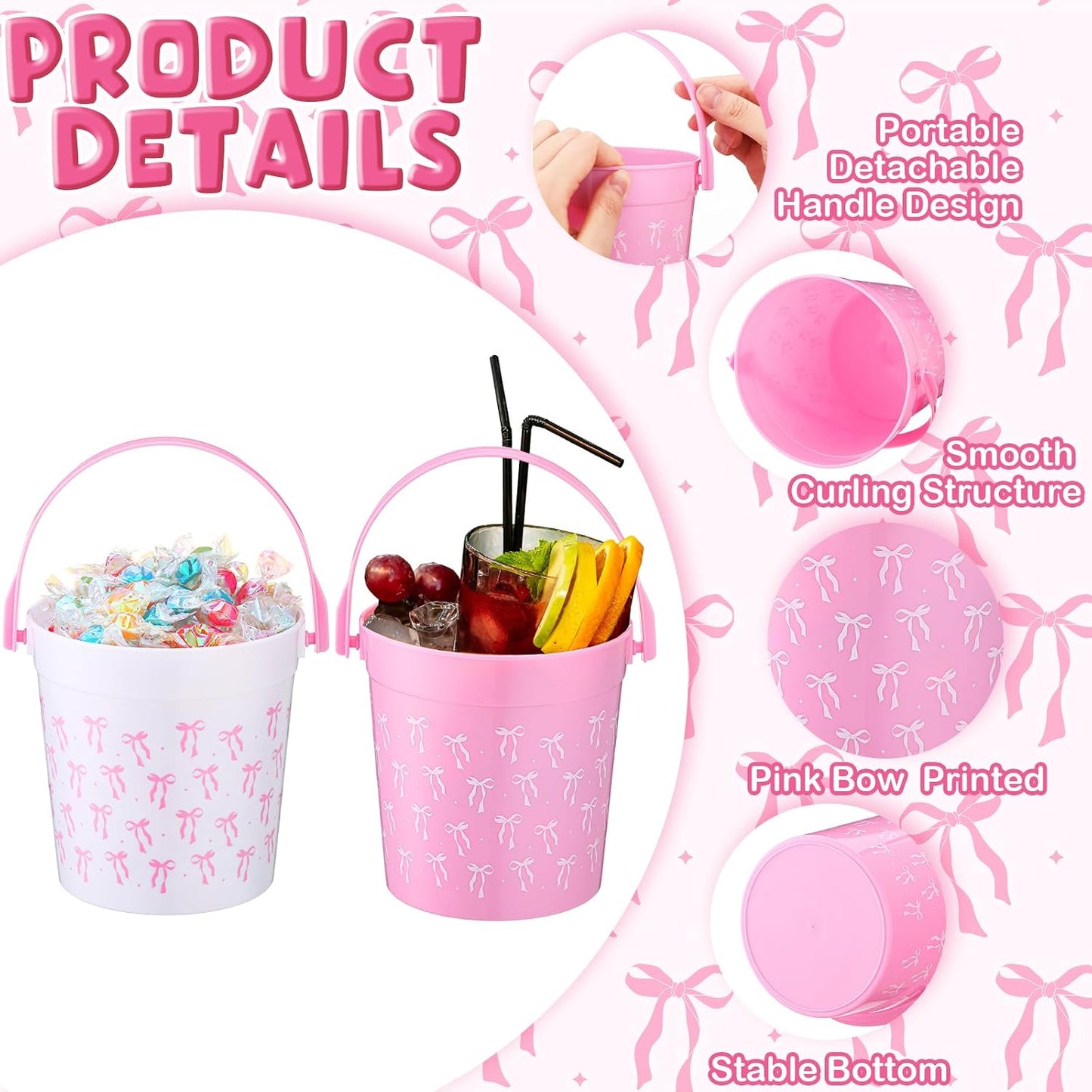 12 Pzas Lazo Rosa 32oz para Cócteles y Cumpleaños