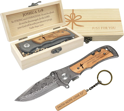 Juego cuchillo bolsillo grabado regalo cristiano para él