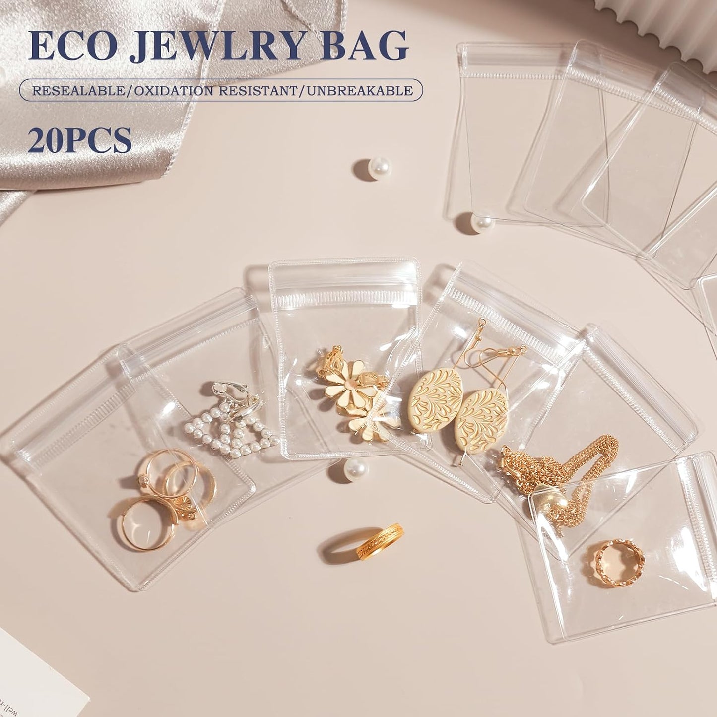 Bolsas almacenamiento joyas transparente 20 pzas