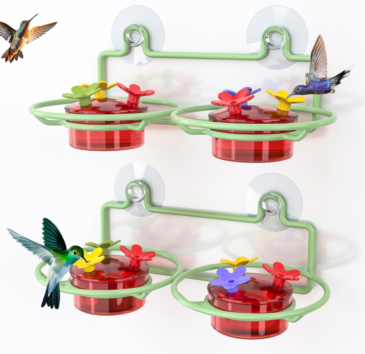 2 Comederos Colibrí Ventana con Ventosa Metal 6 Puertos