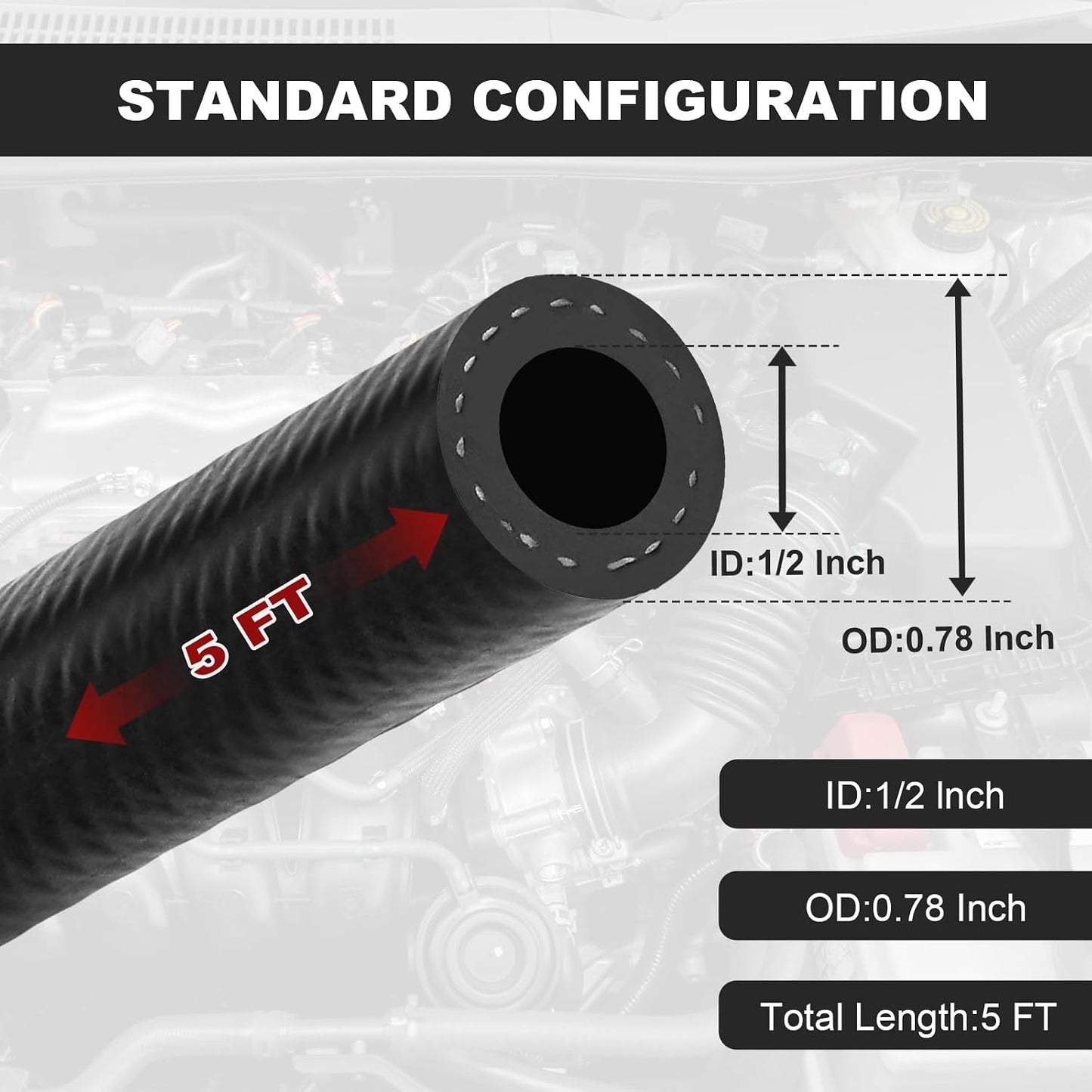 Manguera NBR 1/2" 5ft para motor pequeño negro