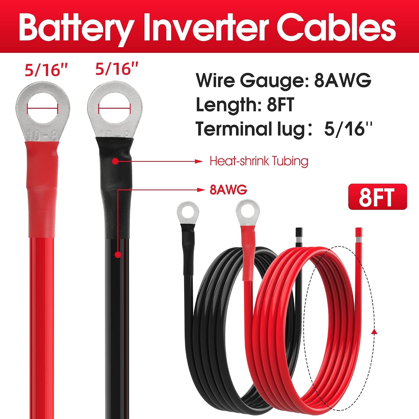 Cable batería 8 AWG con lengüetas 5/16" para panel solar