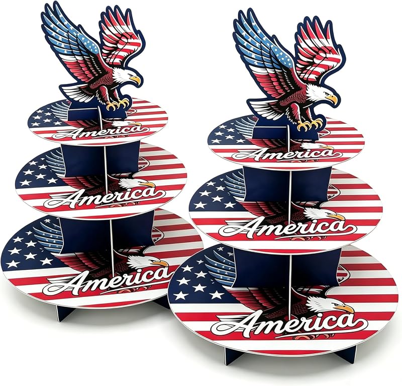Torre 3 Niveles Cupcakes Bandera Americana 2 Pack