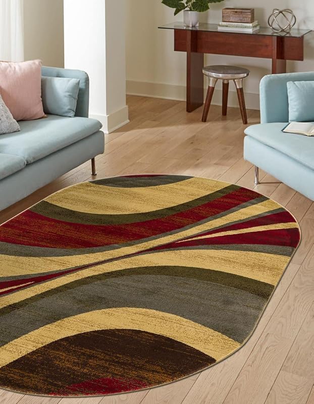 Alfombra área ovalada Ngada 5x8ft beige/rojo