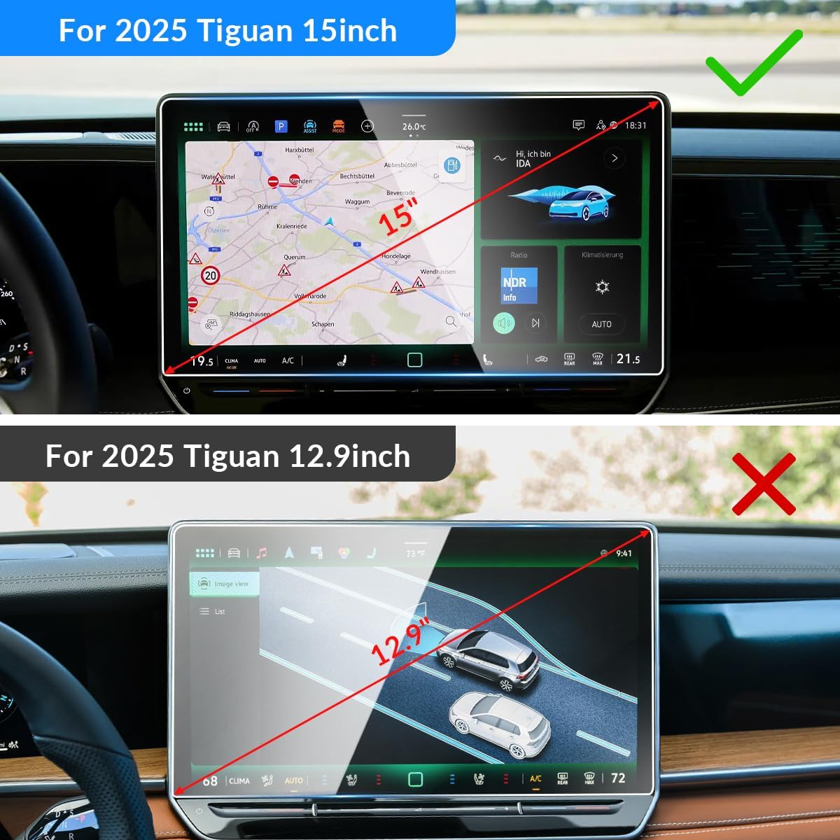 Protector pantalla VW Tiguan 2025-2026 15pulg Vidrio Templado