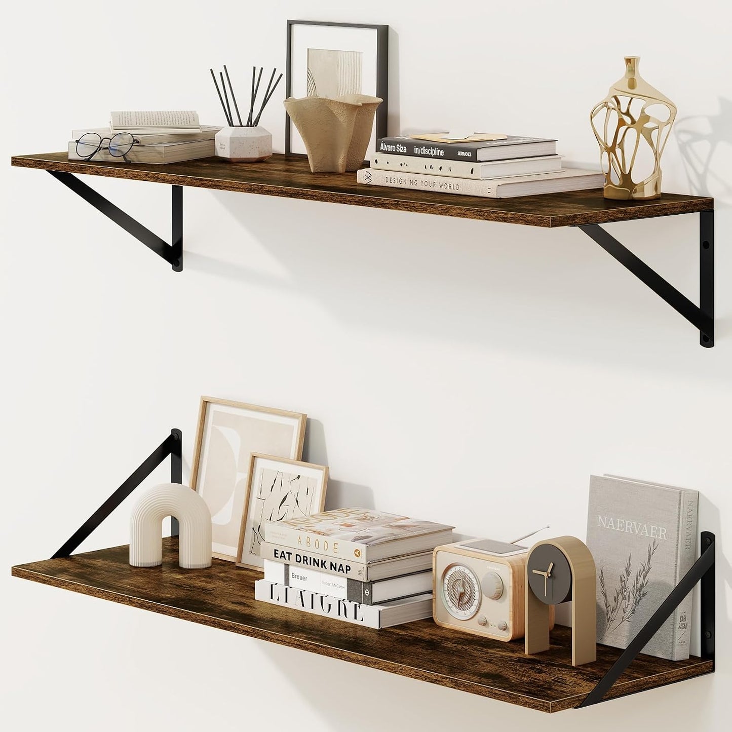 Estantes flotantes 36x8" set 2 soportes metal