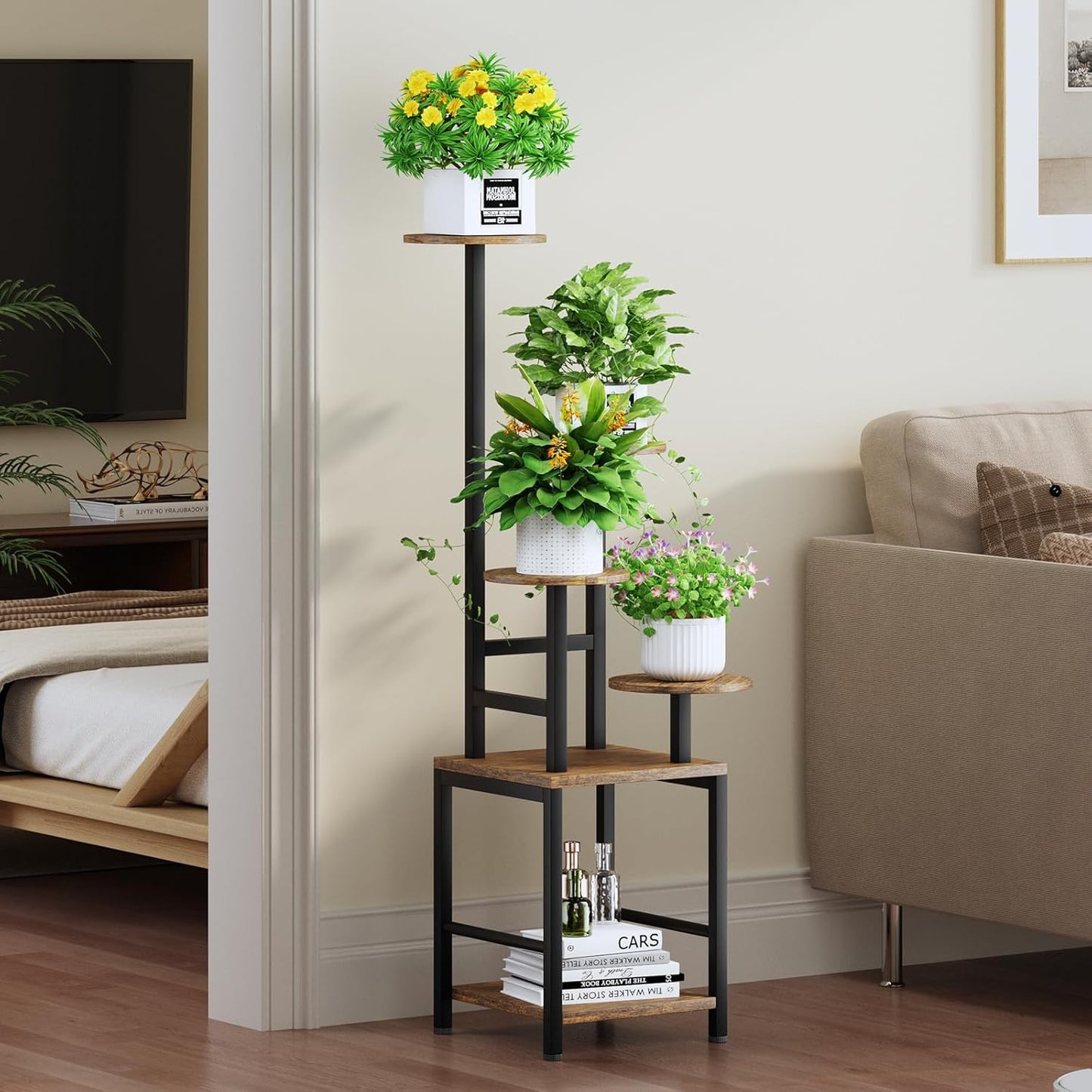 Soporte redondo para plantas con luz ajustable 5 niveles metal