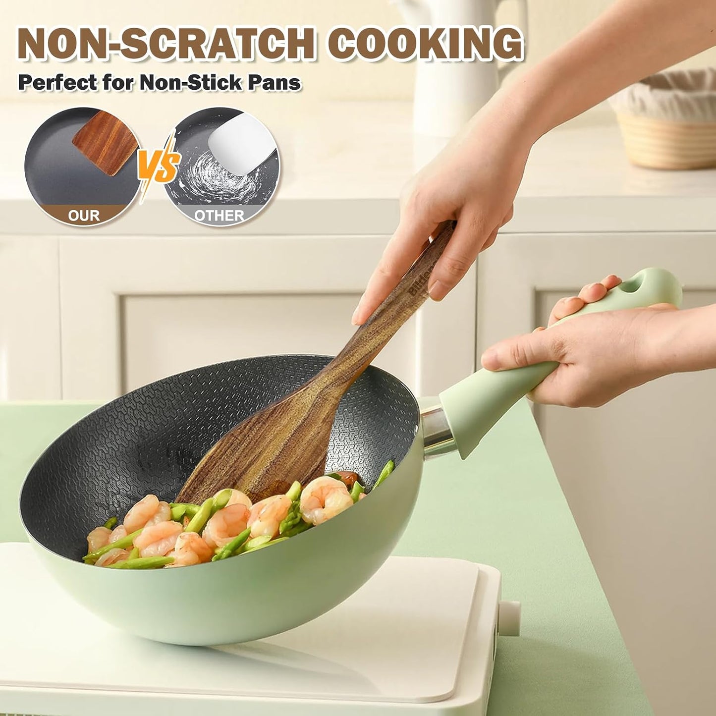 Set 6 cucharas madera teca con delantales cocina