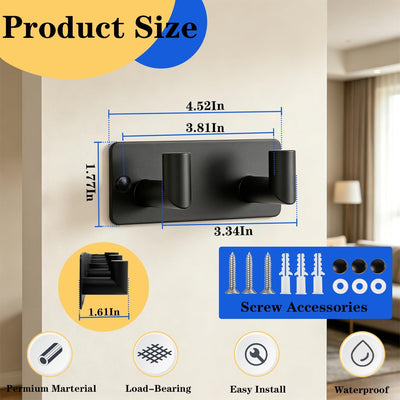 Perchero pared 2 ganchos acero inox para sombreros toallas