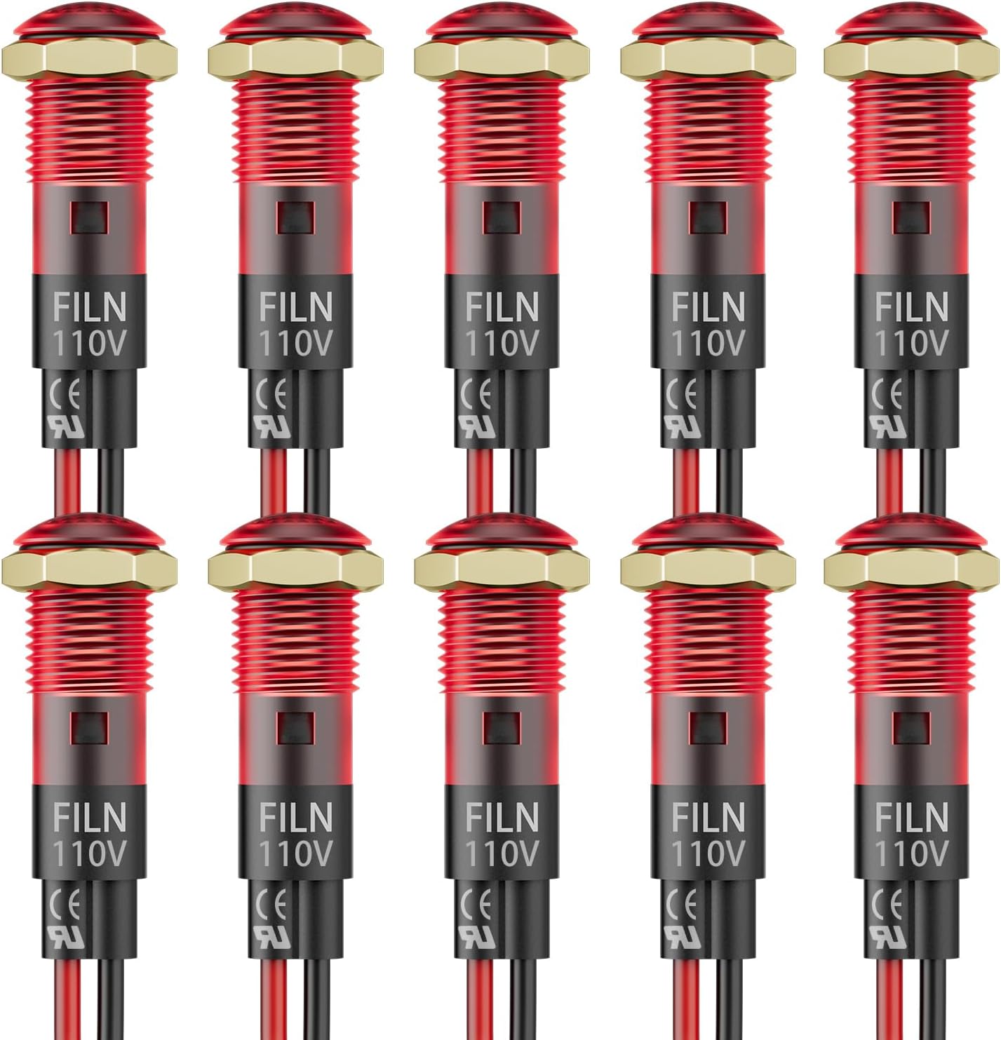 10 Luces LED 110V IP67 Impermeables Montaje Panel Vehículo Rojo