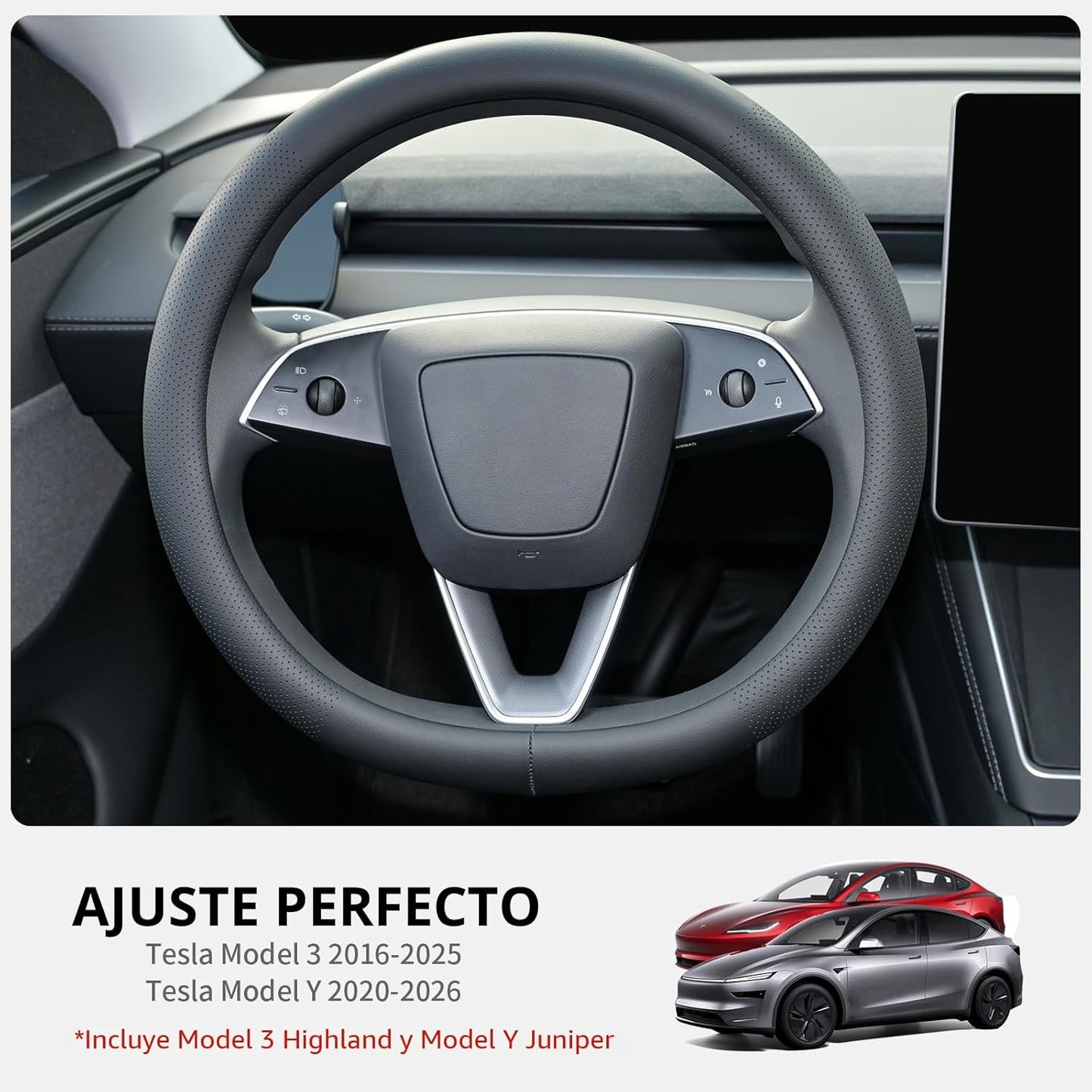 Funda cuero napa volante Tesla Model 3/Y negro