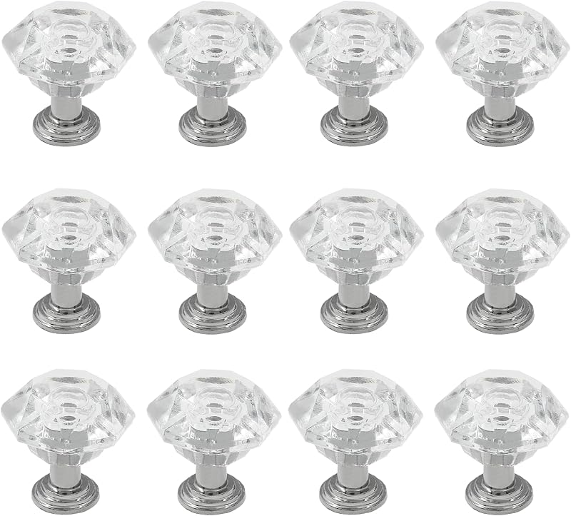 12 Pomos Cristal Forma Diamante para Cajones y Armarios