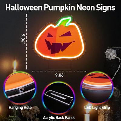 Letrero neón calabaza Acción de Gracias USB iluminado