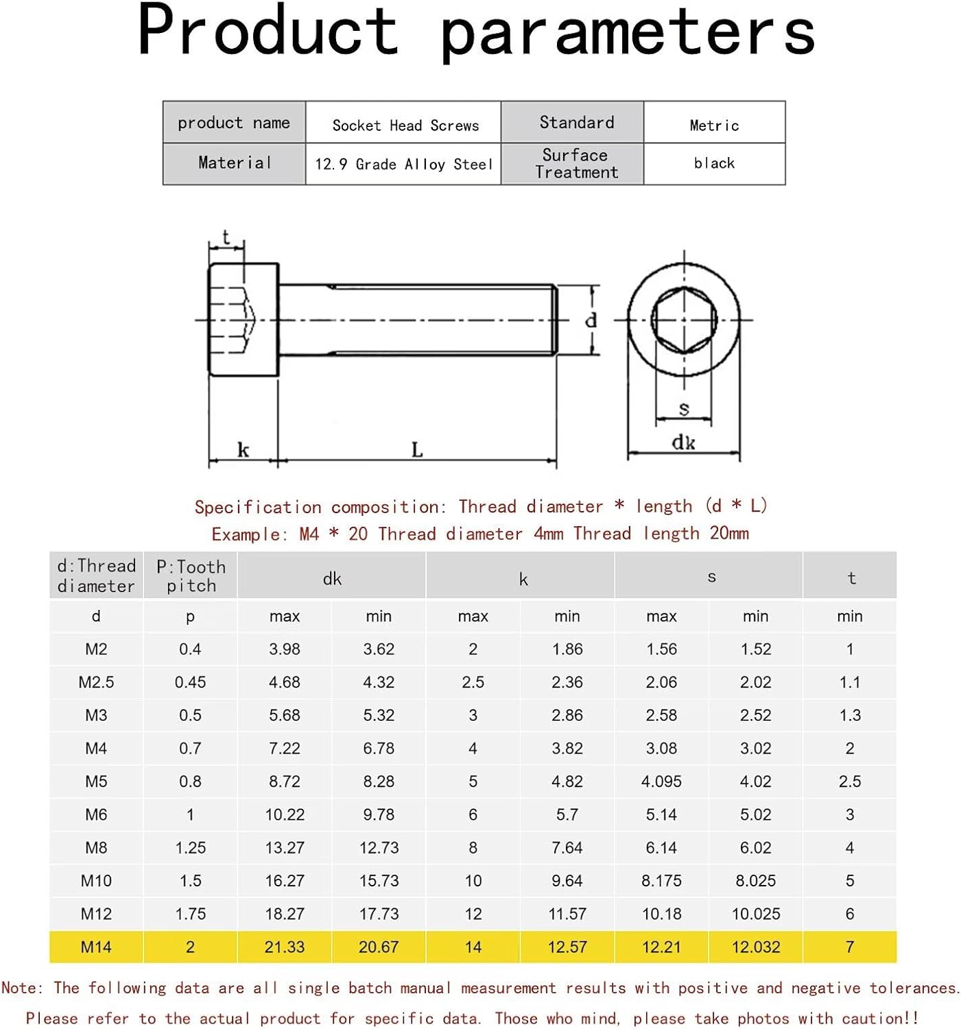 Tornillos hex M14-2.0x130mm acero aleación grado 12.9 negro