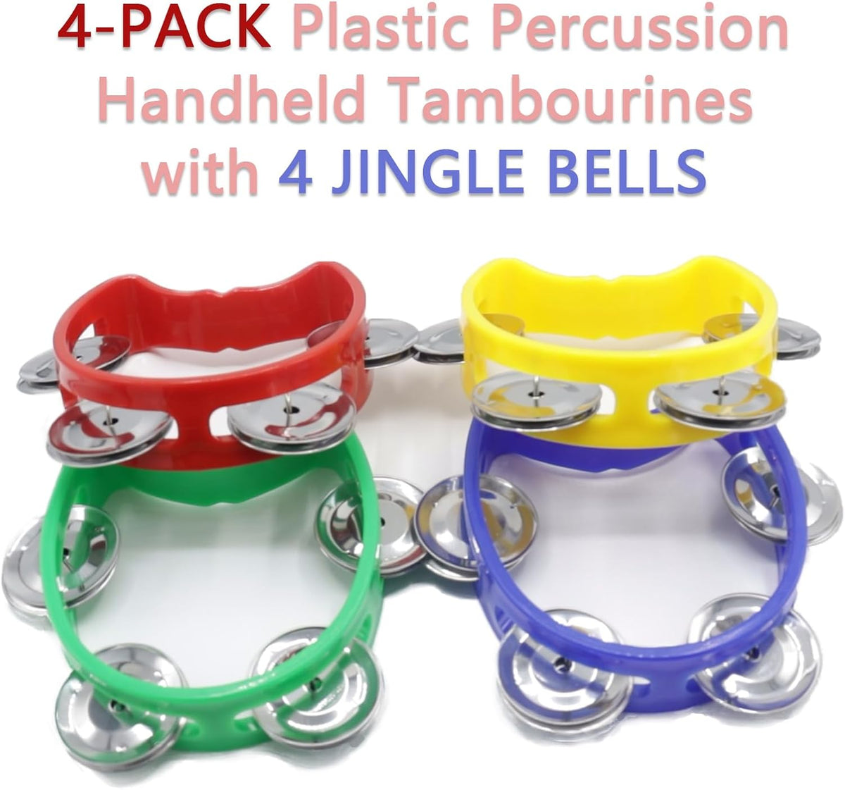 Pack 4 Panderetas Plástico con 4 Cascabeles 4 Colores