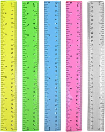 Juego 5 Reglas Plástico 12pulg Colores Surtidos Niños