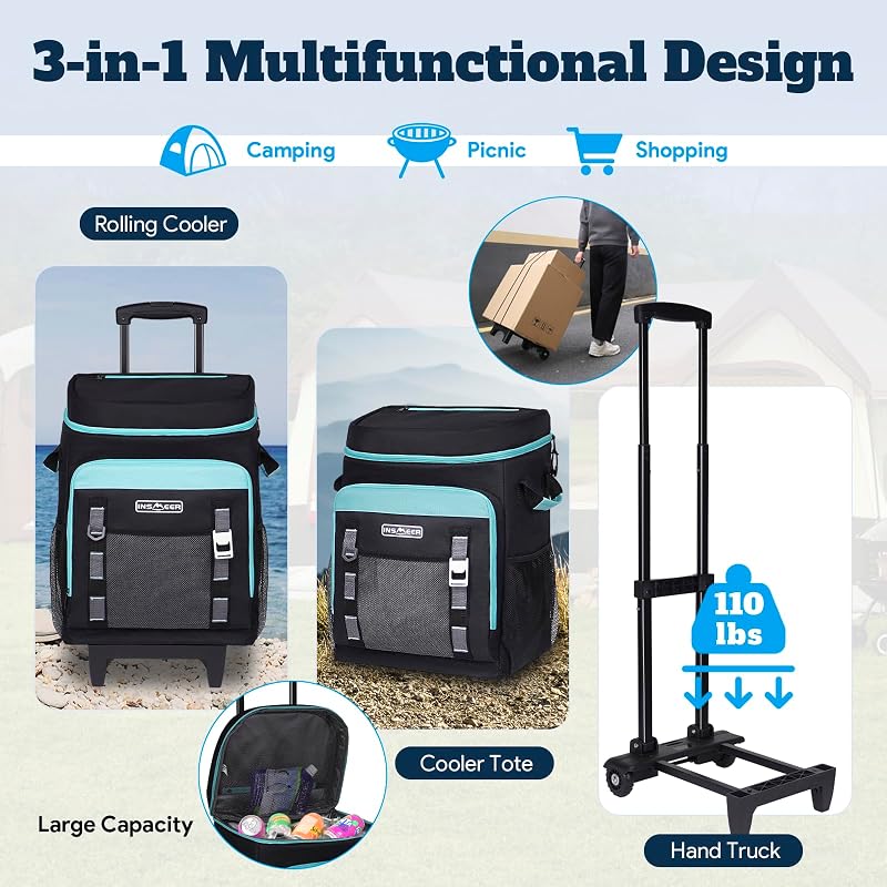 Bolsa refrigeradora con ruedas 80 latas 50l portátil