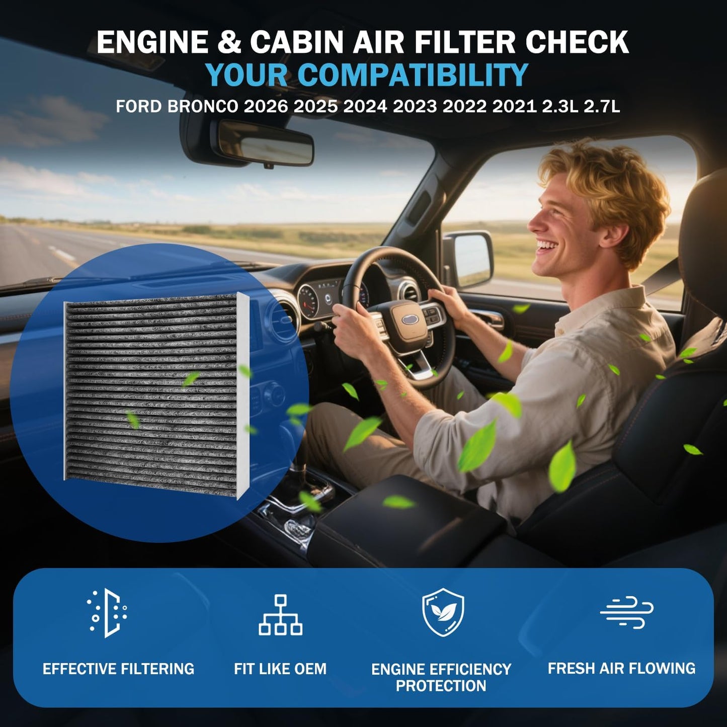 Filtro aire cabina y accesorio motor comp Ford Bronco 3L 2.7L