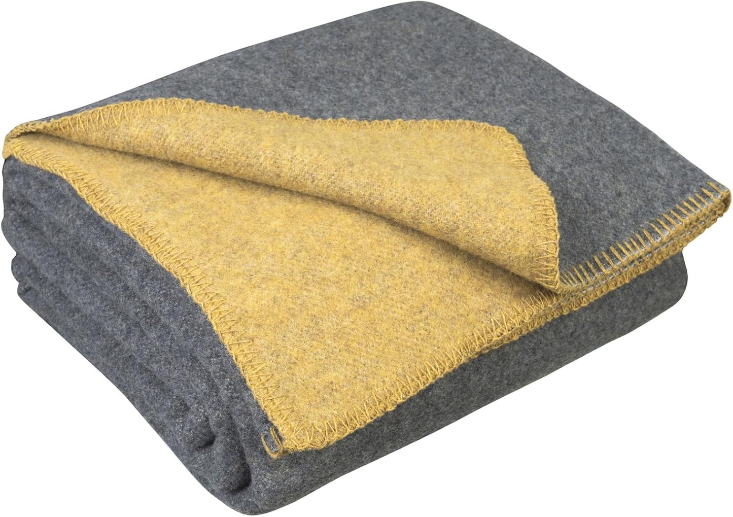 Manta reversible lana merino 51x67" viajes gris mostaza