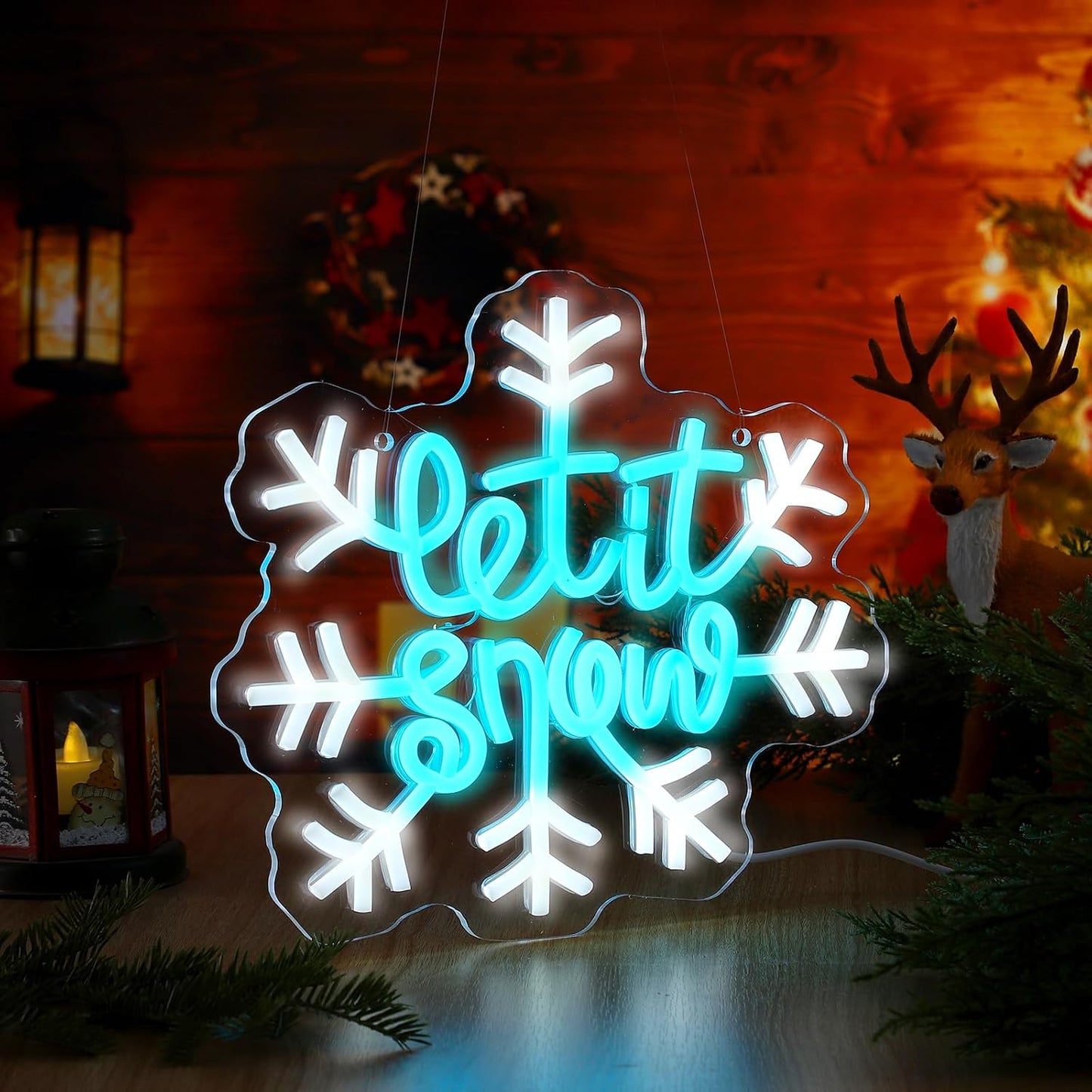 Letrero neón copo nieve 10pulg decoración navidad