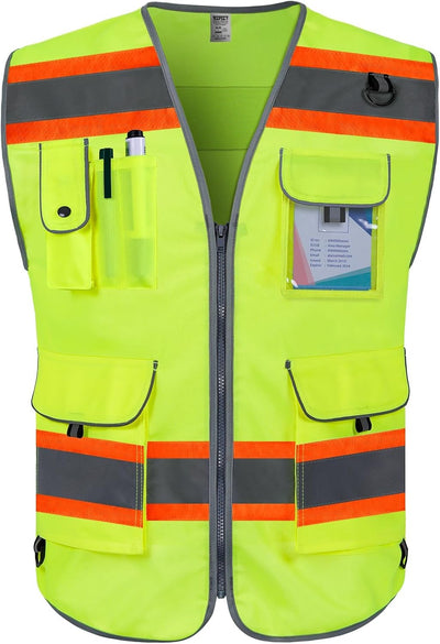 Chaleco seguridad 9 bolsillos alta visibilidad naranja reflectante