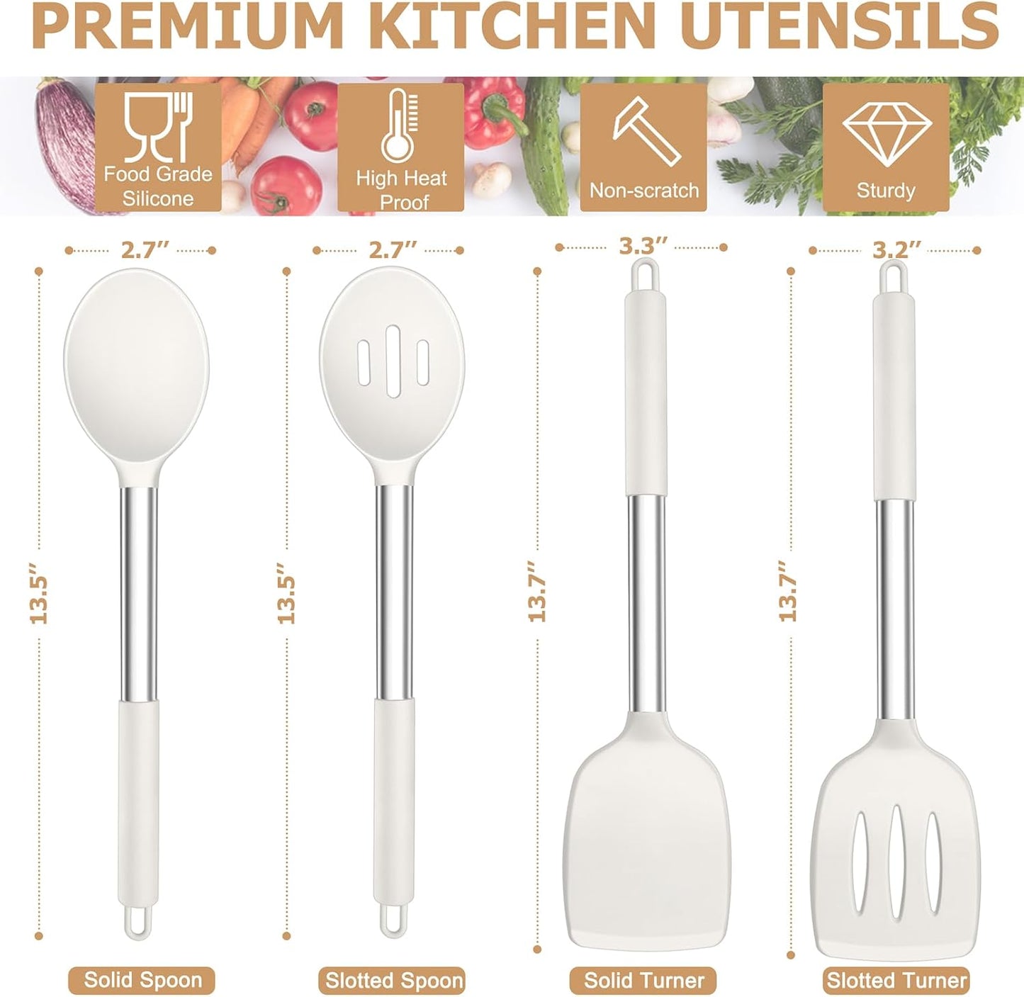 4 Pzas Utensilios Silicona Mango Acero Inox Antiadherente