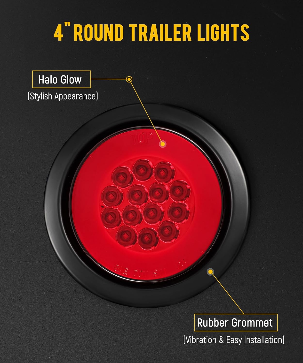 4 Luces Traseras Redondas 4pulg 32LED Rojo Halo 12-24V IP67