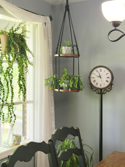Colgador macramé 2 niveles estante 12" negro