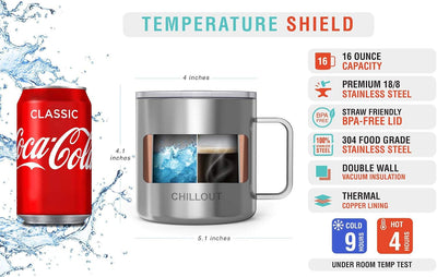 Taza café acero inox 16oz aislamiento vacío con mango