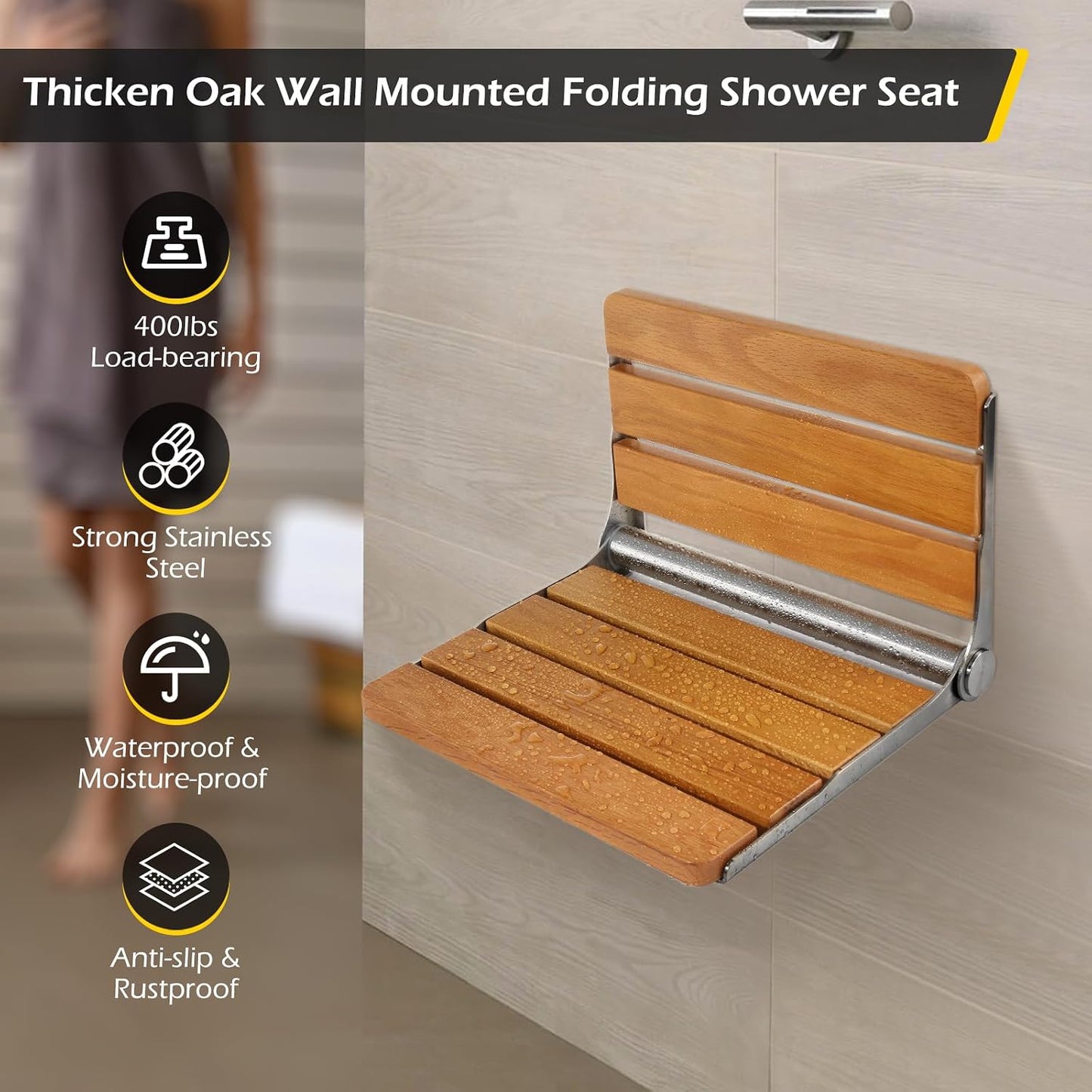 Asiento ducha plegable pared soporte carga 400lb
