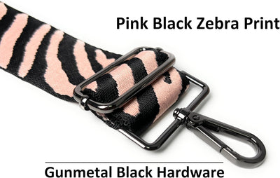 Correa hombro ancha cebra rosa 2pulg hebillas negras ajustable