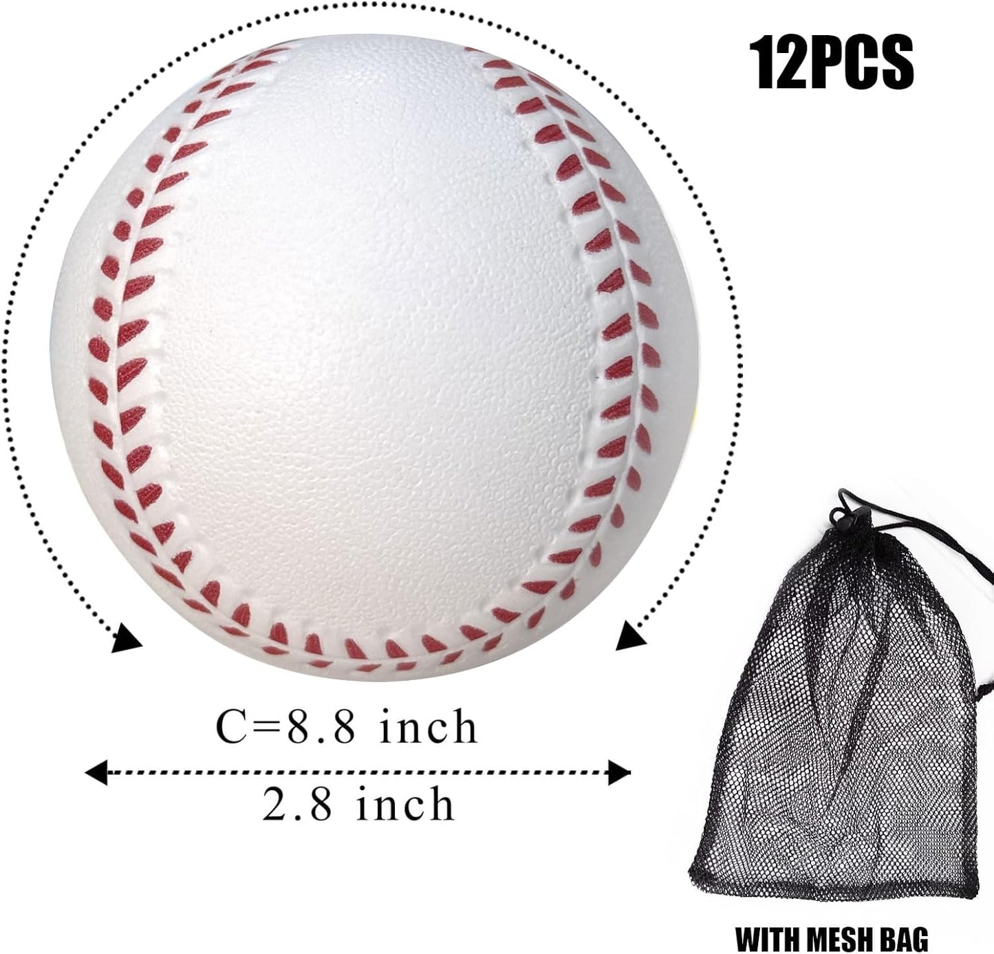 12 Pelotas Béisbol Foam con Bolsa Malla para Adolescentes