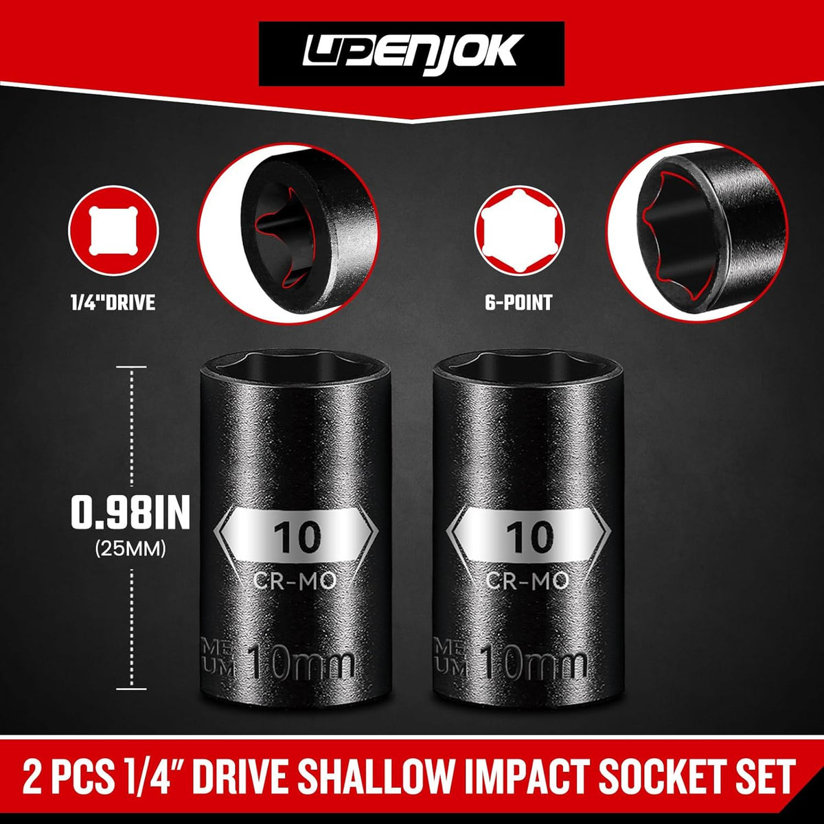 Pack 2 Dados Impacto 1/4pulg Acero CR-MO Fosfato Negro