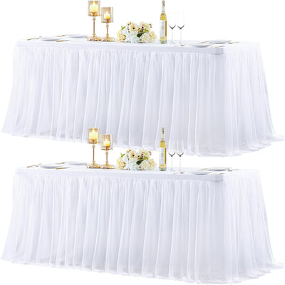 2 Manteles Blancos Rectangulares 8ft Falda Elástica
