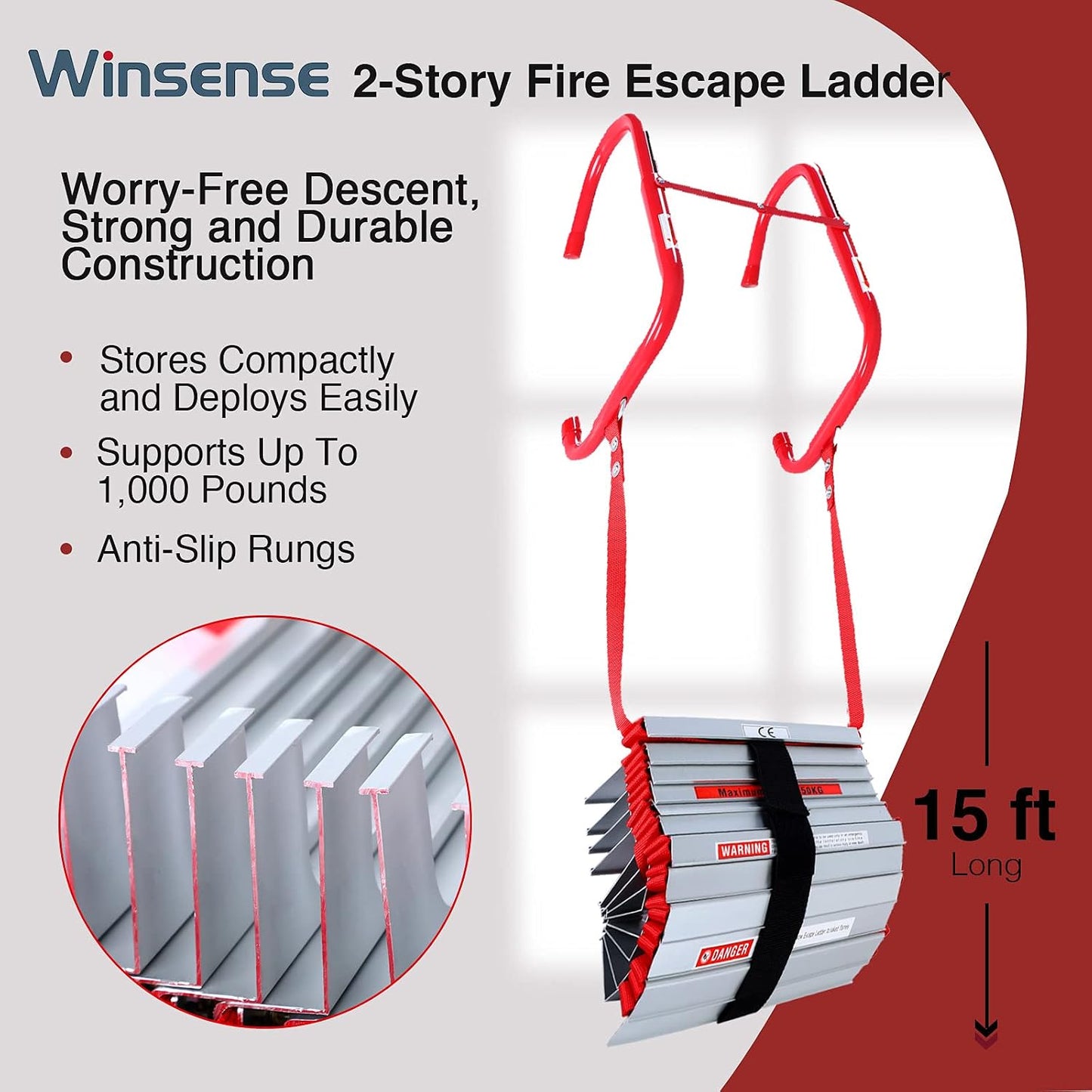 Escalera retráctil incendios 2 pisos 15ft aluminio