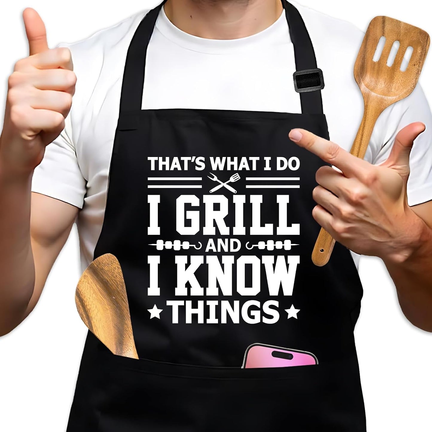 Delantal Ajustable Negro para Cocinar con Bolsillos